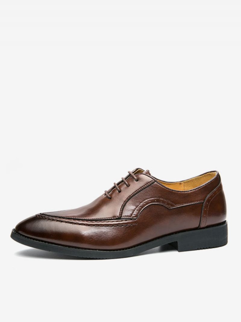 Chaussures Habillées Pour Hommes Modernes À Bout Pointu Lacets Cuir Pu - Marron Café