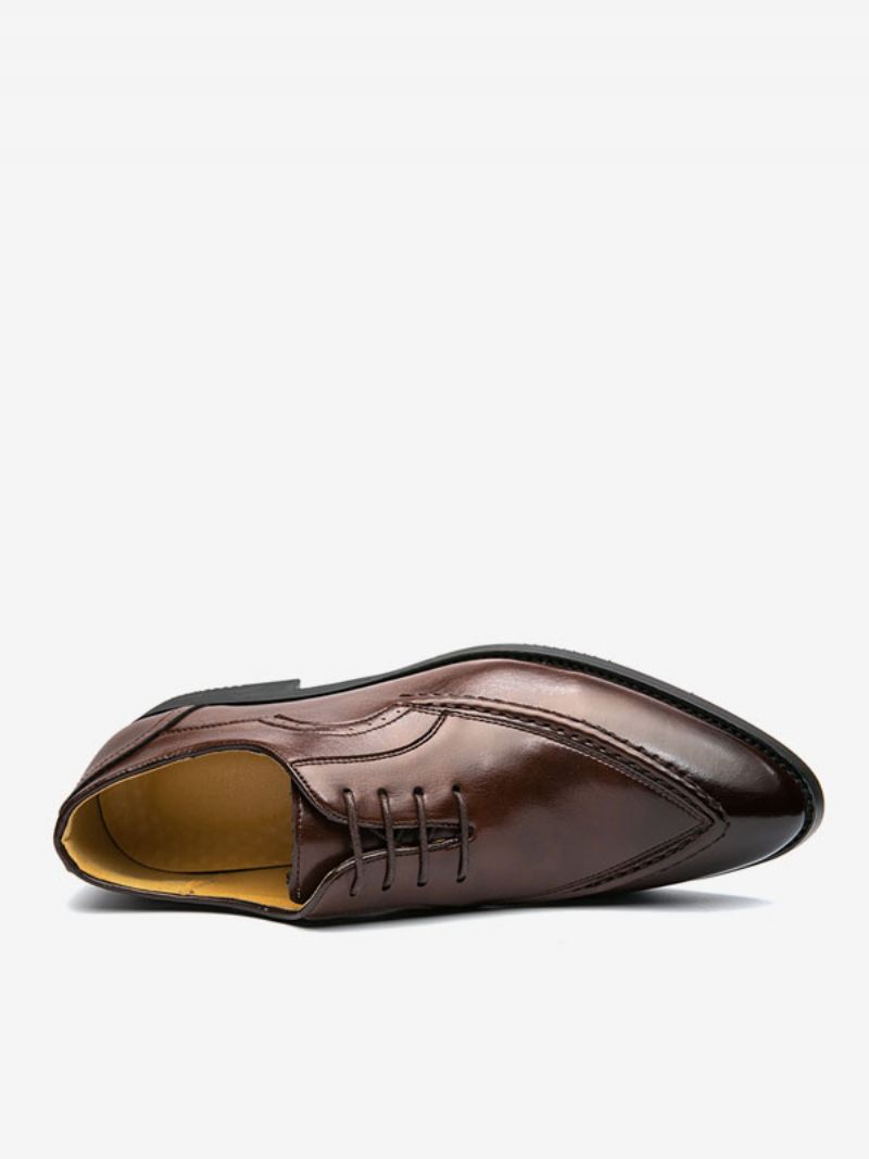 Chaussures Habillées Pour Hommes Modernes À Bout Pointu Lacets Cuir Pu - Marron Café