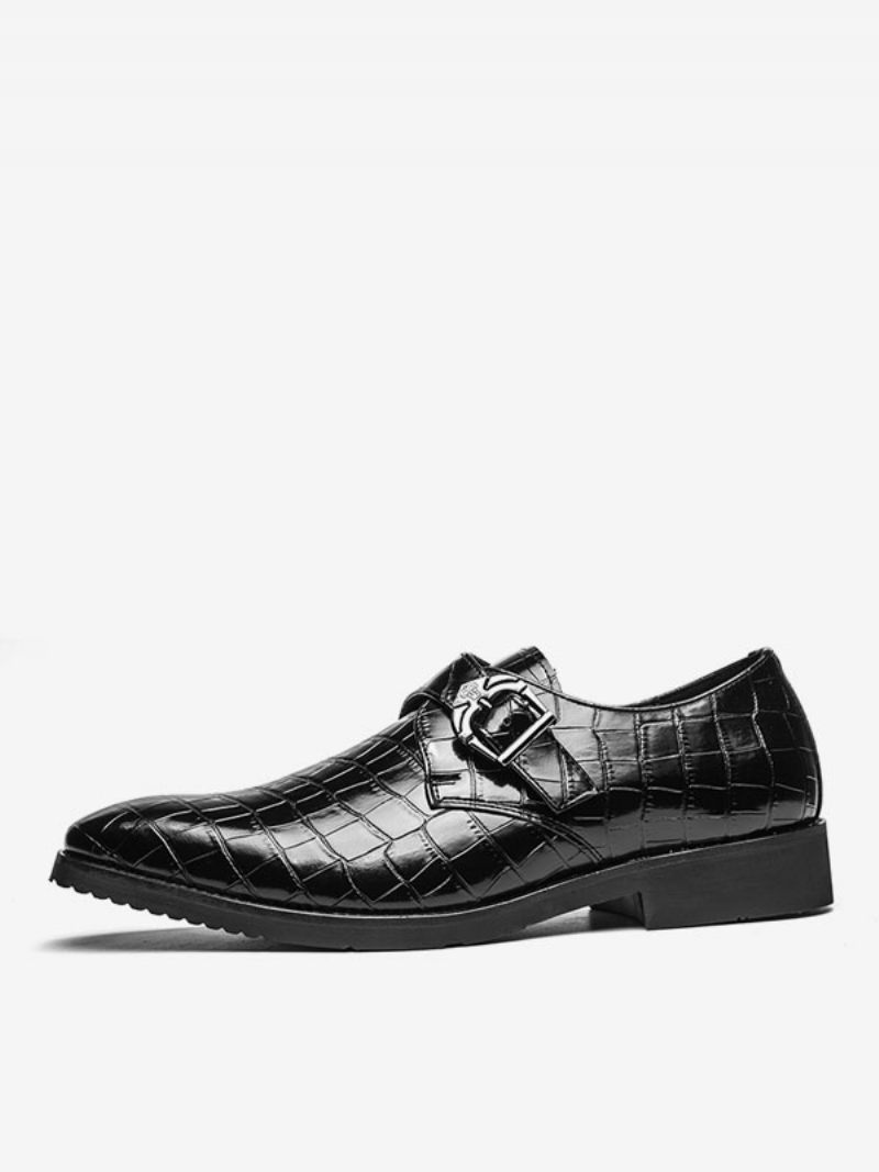 Chaussures Habillées Pour Hommes Modernes À Bout Rond Cuir Pu - Noir