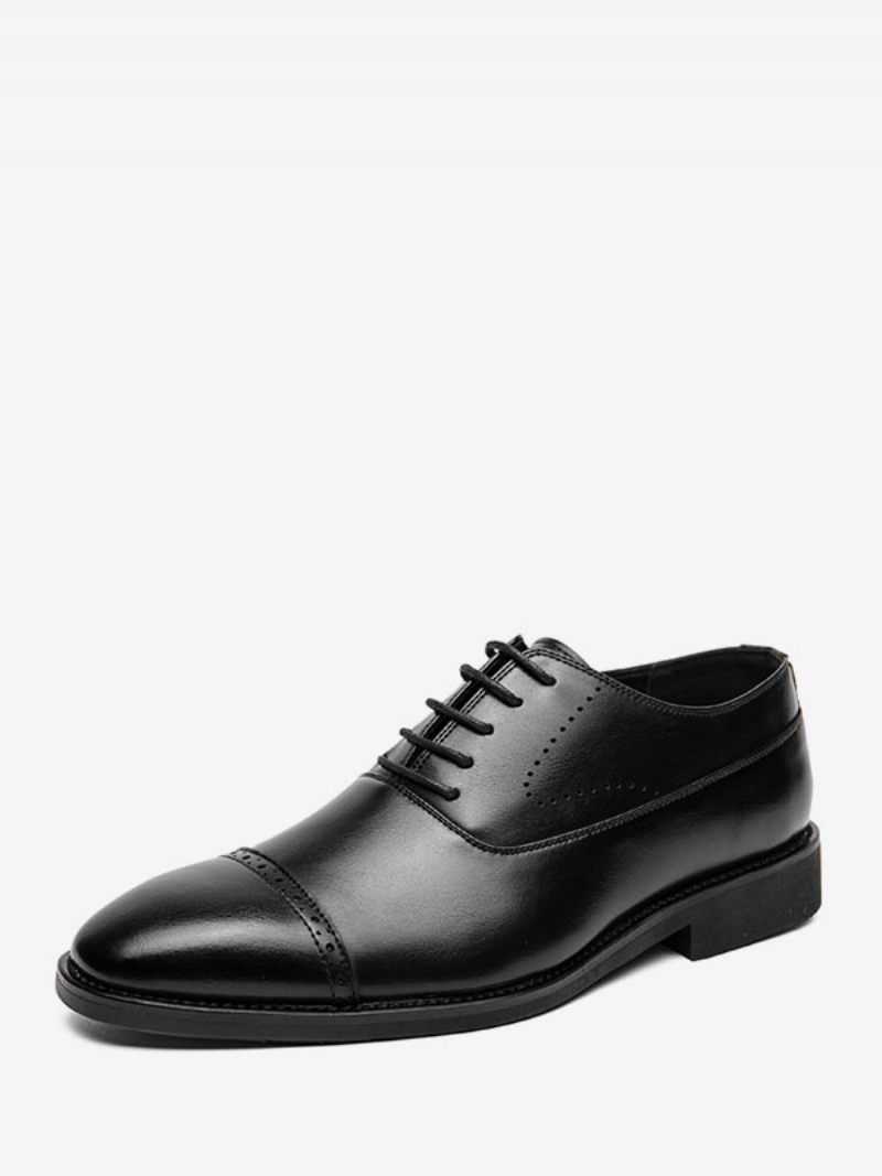 Chaussures Habillées Pour Hommes Noires Bout Rond À Lacets Oxfrod Marié