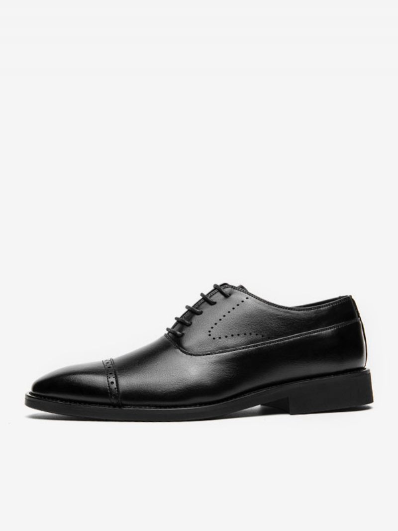 Chaussures Habillées Pour Hommes Noires Bout Rond À Lacets Oxfrod Marié - Noir