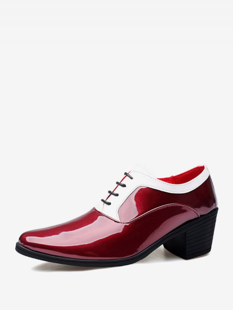 Chaussures Habillées Pour Hommes Oxford Bout Pointu Cuir Verni Mariage Fête Bal - Rouge