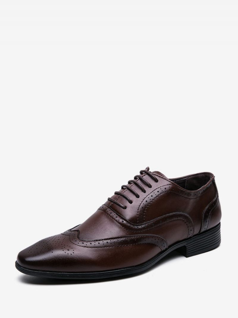 Chaussures Habillées Pour Hommes Oxford Cuir Pu À Bout Pointu Et Lacets