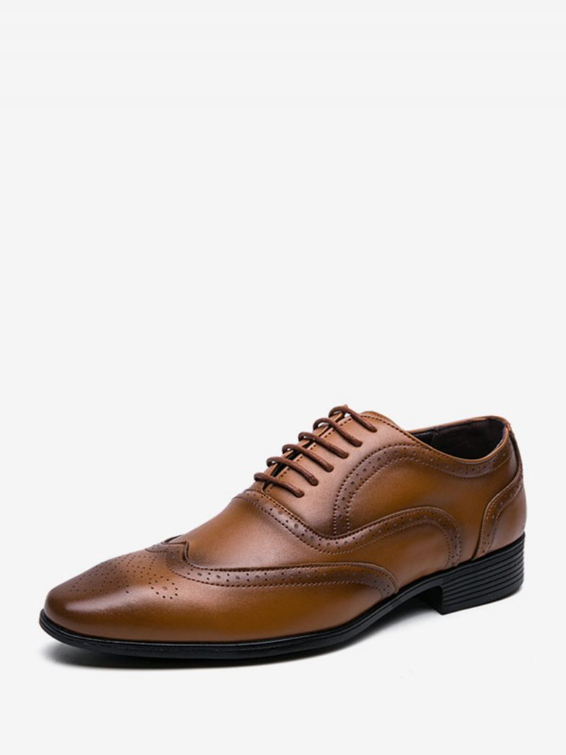 Chaussures Habillées Pour Hommes Oxford Cuir Pu À Bout Pointu Et Lacets - Jaune