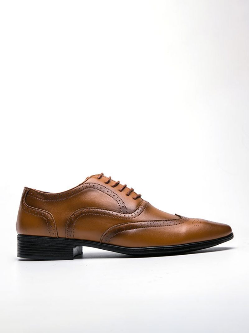 Chaussures Habillées Pour Hommes Oxford Cuir Pu À Bout Pointu Et Lacets - Jaune