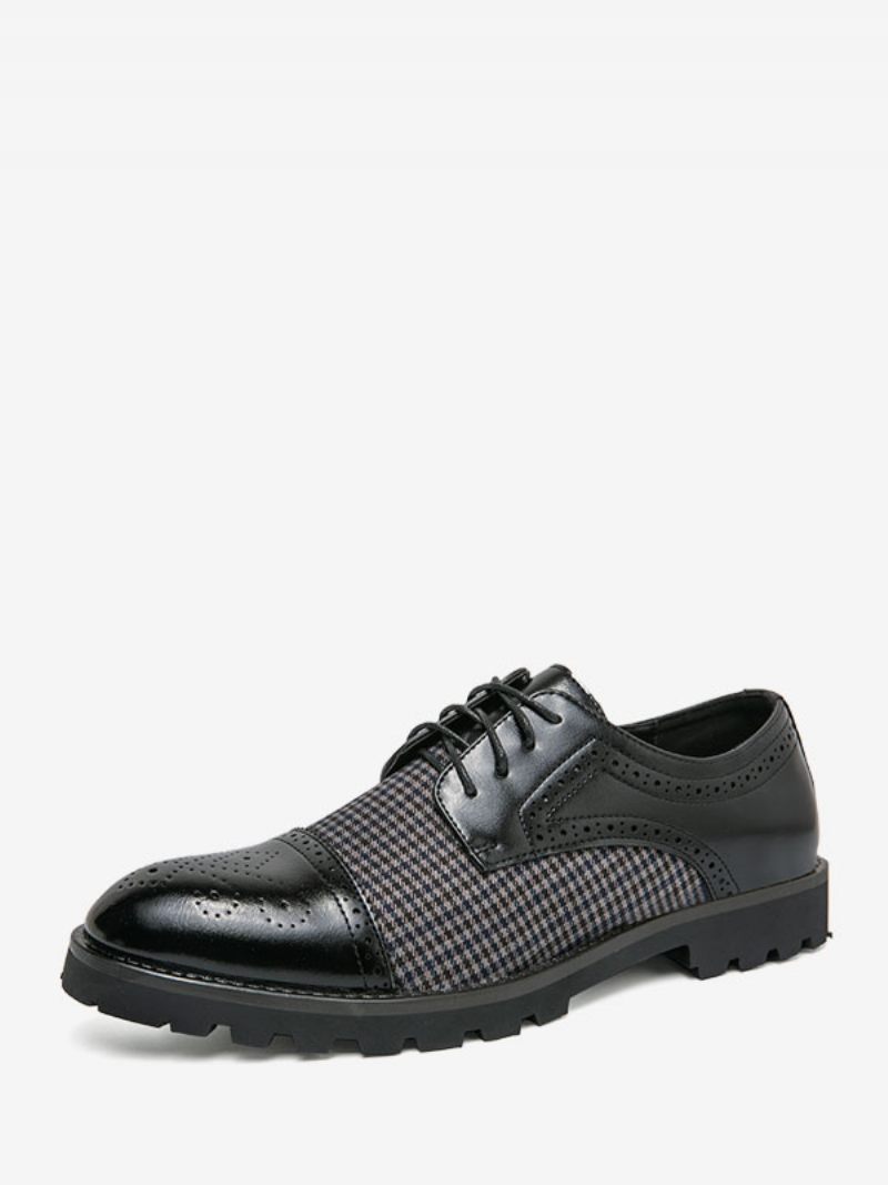 Chaussures Habillées Pour Hommes Oxford Cuir Pu À Lacets Et Bout Rond Élégant - Noir