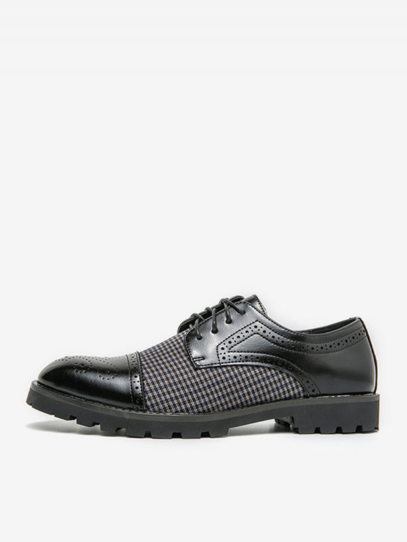 Chaussures Habillées Pour Hommes Oxford Cuir Pu À Lacets Et Bout Rond Élégant - Noir