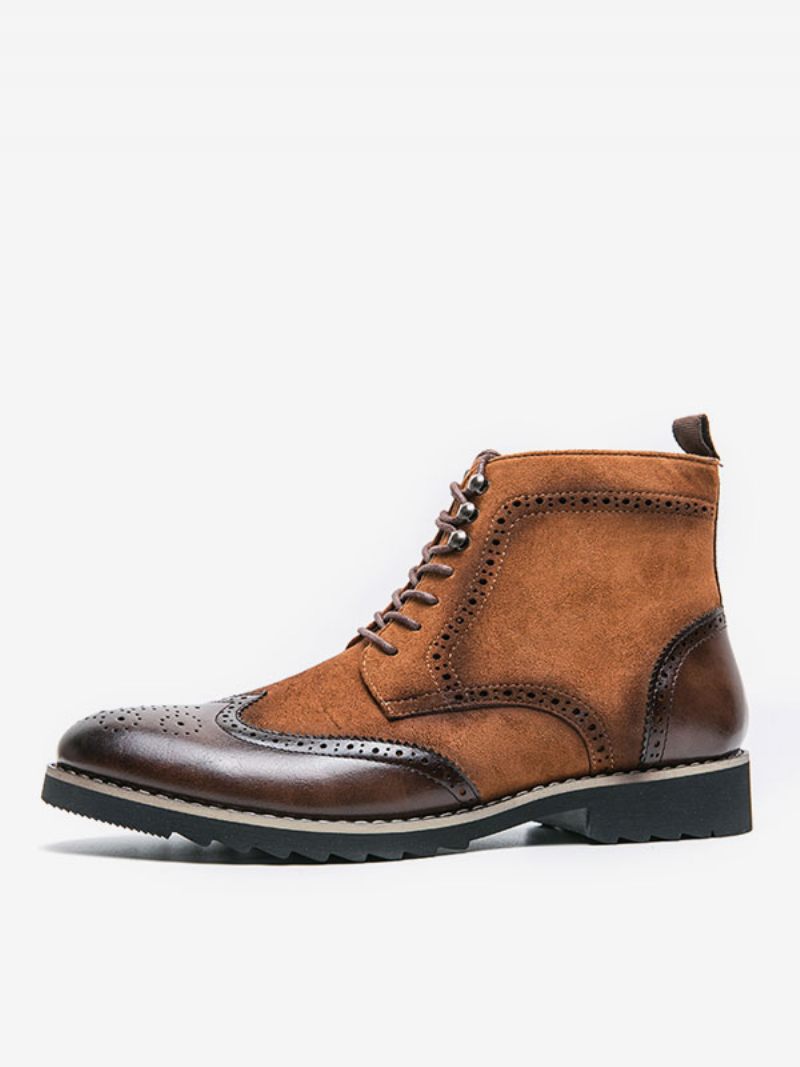 Chaussures Habillées Pour Hommes Oxford Cuir Pu Réglables À Bout Rond Et - Marron Café