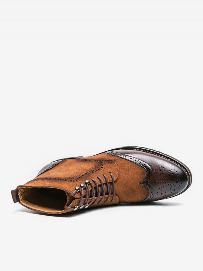 Chaussures Habillées Pour Hommes Oxford Cuir Pu Réglables À Bout Rond Et - Marron Café