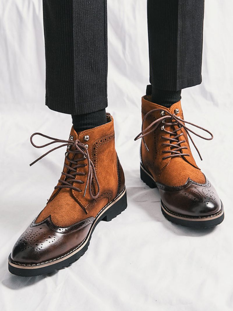 Chaussures Habillées Pour Hommes Oxford Cuir Pu Réglables À Bout Rond Et - Marron Café