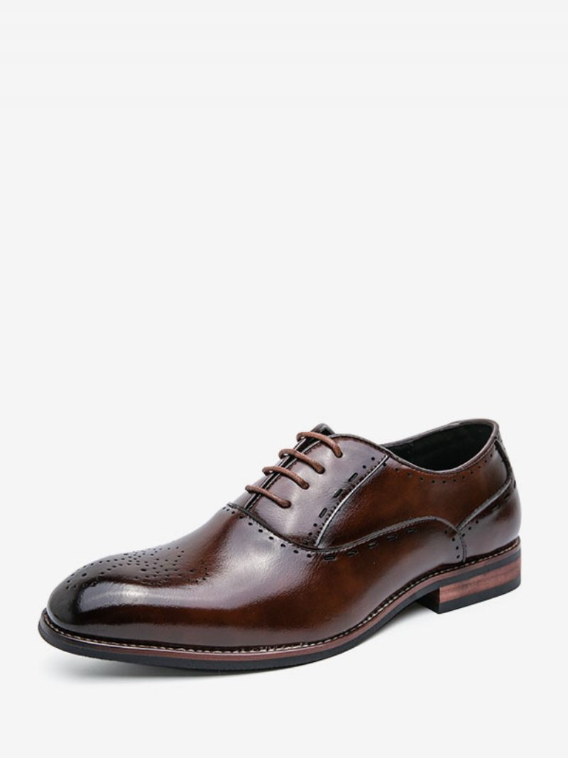 Chaussures Habillées Pour Hommes Oxford À Lacets Bout Rond Marron