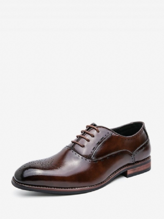 Chaussures Habillées Pour Hommes Oxford À Lacets Bout Rond Marron