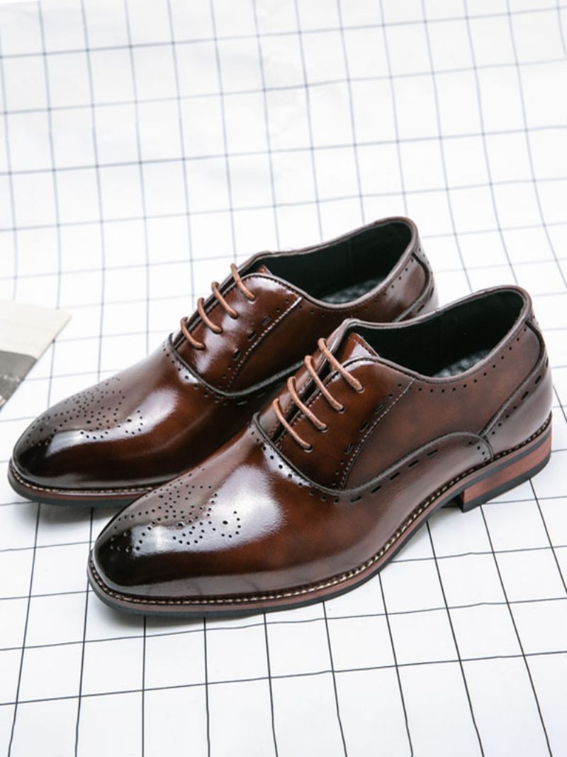 Chaussures Habillées Pour Hommes Oxford À Lacets Bout Rond Marron - Marron Café