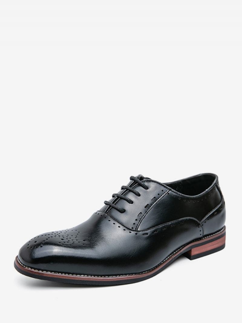 Chaussures Habillées Pour Hommes Oxford À Lacets Bout Rond Marron - Noir