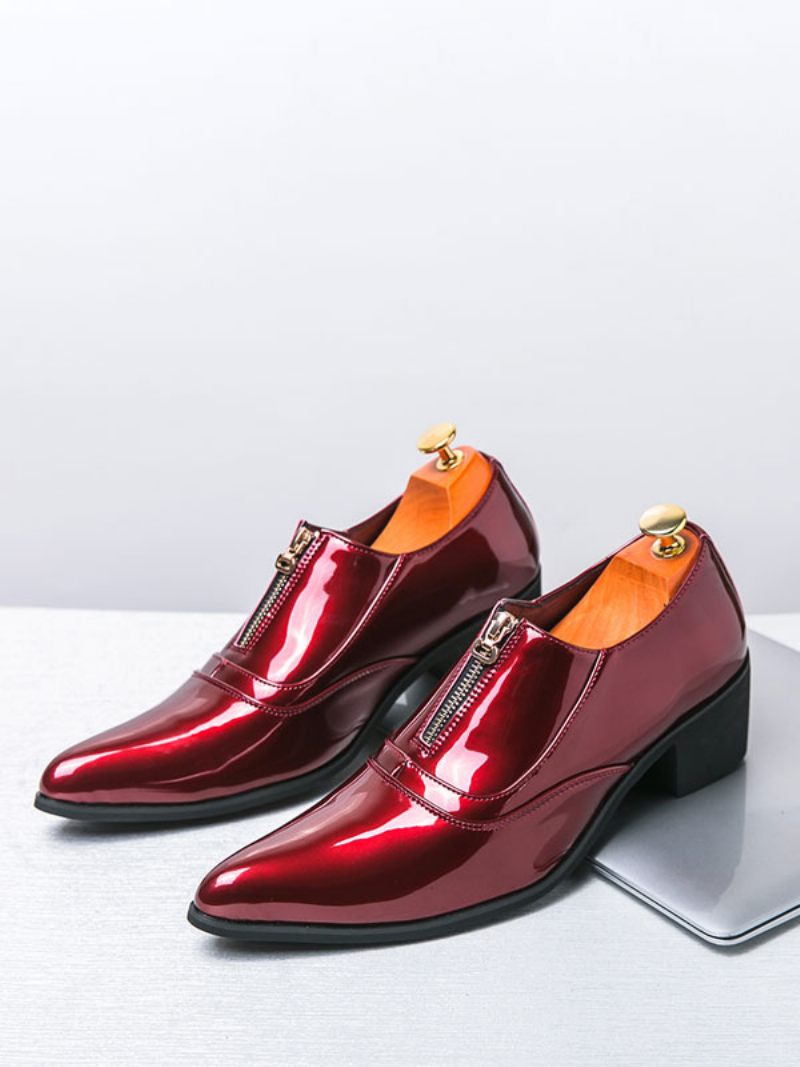 Chaussures Habillées Pour Hommes Qualité À Bout Pointu Enfiler Cuir Pu Soirée Bal - Rouge