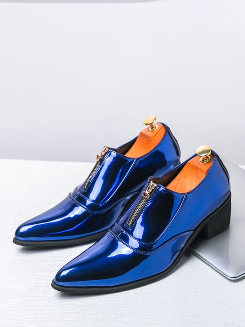 Chaussures Habillées Pour Hommes Qualité À Bout Pointu Enfiler Cuir Pu Soirée Bal - Bleu