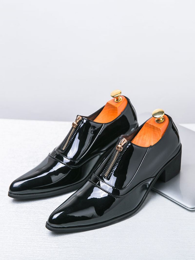 Chaussures Habillées Pour Hommes Qualité À Bout Pointu Enfiler Cuir Pu Soirée Bal - Noir