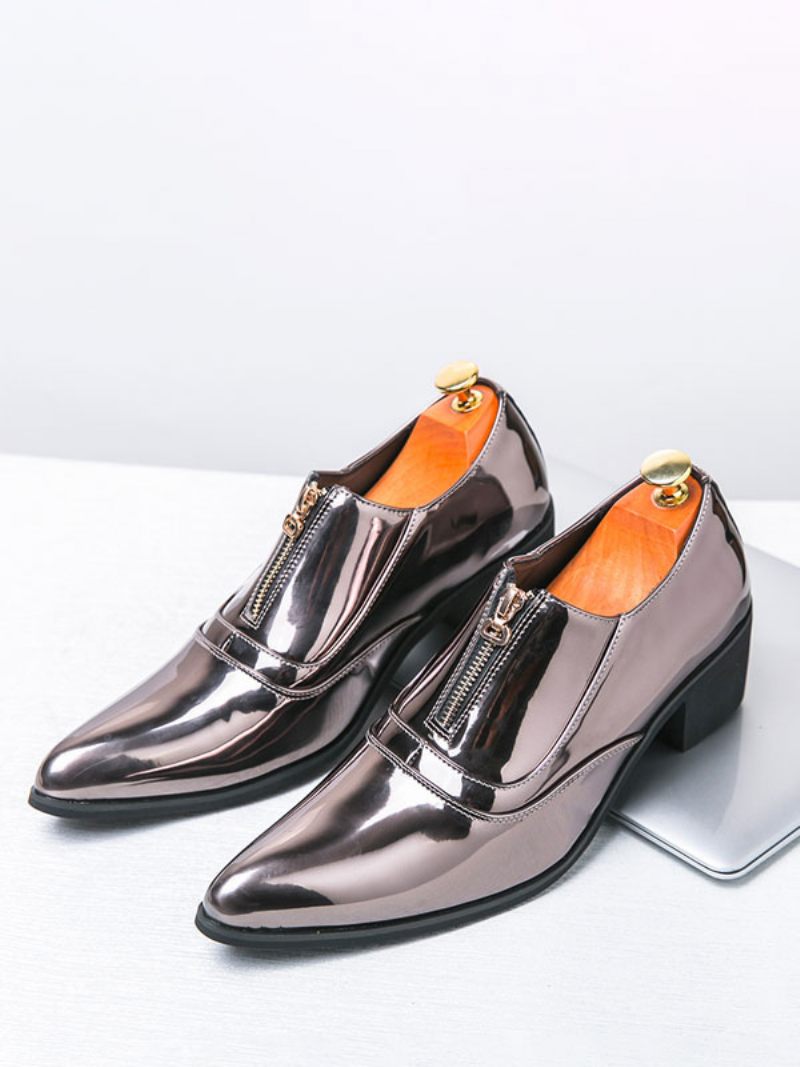 Chaussures Habillées Pour Hommes Qualité À Bout Pointu Enfiler Cuir Pu Soirée Bal - Argent