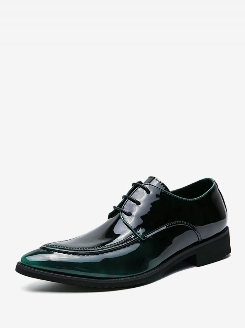 Chaussures Habillées Pour Hommes Qualité Bout Pointu À Lacets Cuir Pu - Vert