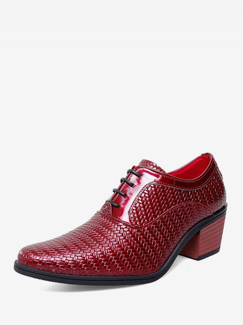 Chaussures Habillées Pour Hommes Qualité Bout Pointu À Lacets Cuir Pu Mariage Fête Bal - Rouge