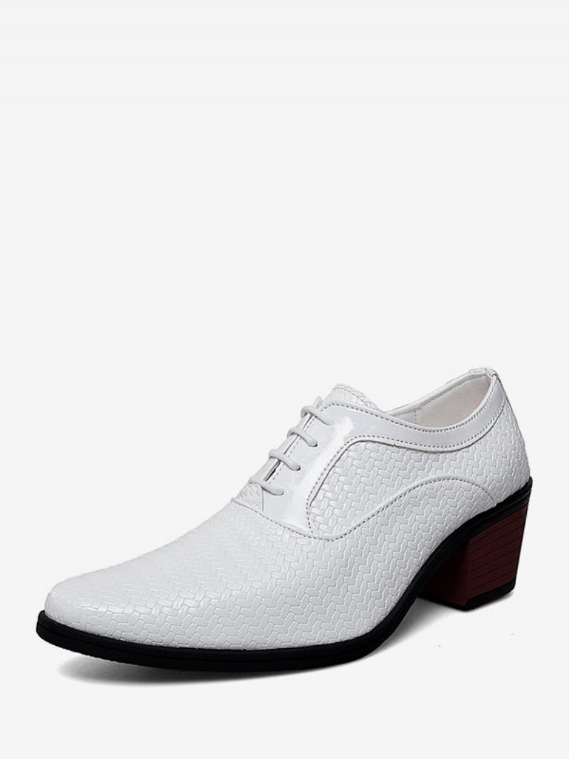 Chaussures Habillées Pour Hommes Qualité Bout Pointu À Lacets Cuir Pu Mariage Fête Bal - Blanc