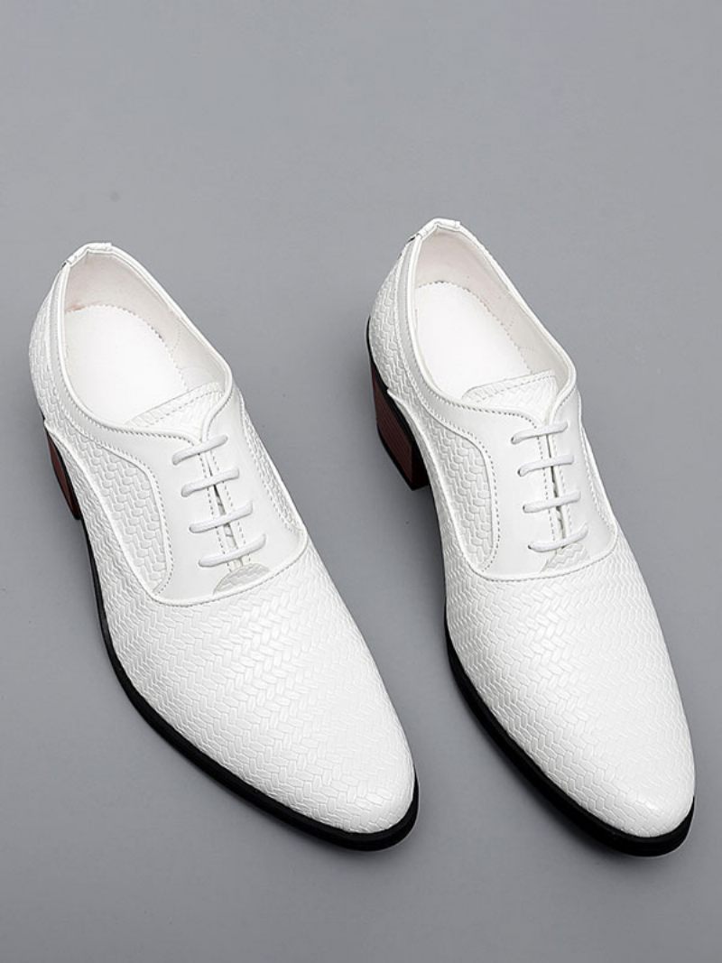 Chaussures Habillées Pour Hommes Qualité Bout Pointu À Lacets Cuir Pu Mariage Fête Bal - Blanc