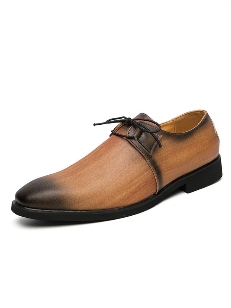 Chaussures Habillées Pour Hommes Qualité Bout Pointu À Lacets Décontractées Cuir Pu - Marron Café