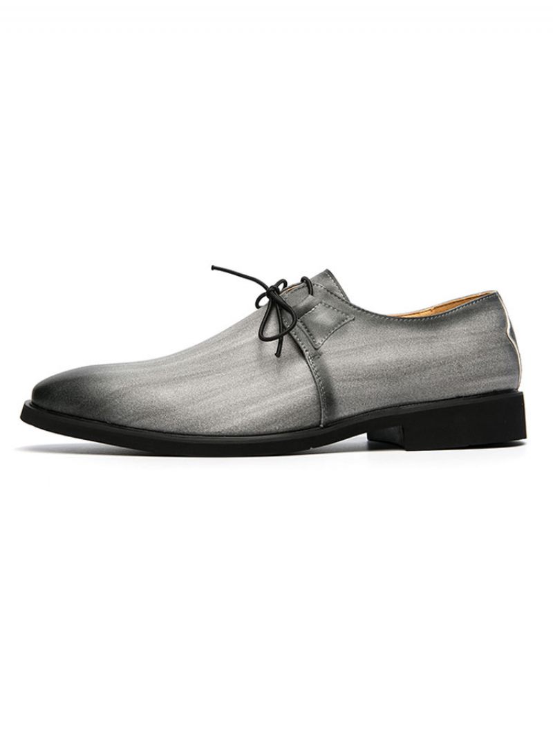 Chaussures Habillées Pour Hommes Qualité Bout Pointu À Lacets Décontractées Cuir Pu - Gris