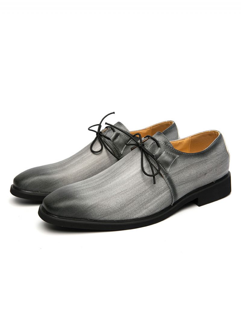 Chaussures Habillées Pour Hommes Qualité Bout Pointu À Lacets Décontractées Cuir Pu - Gris