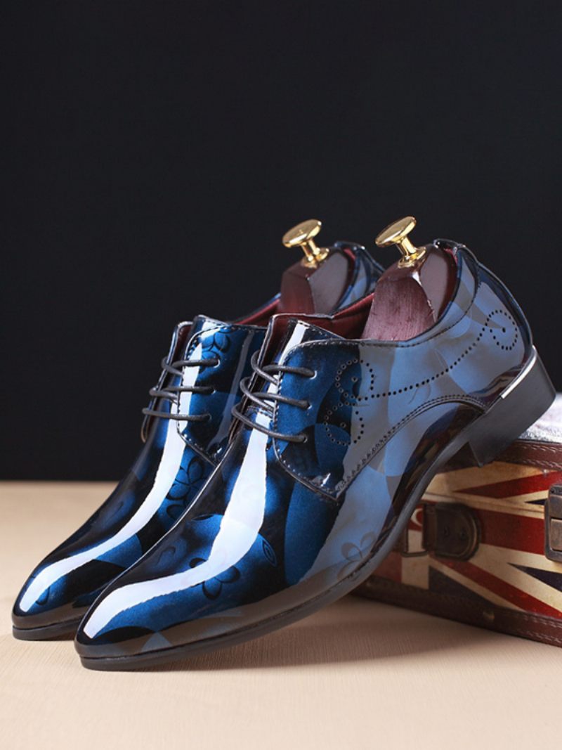 Chaussures Habillées Pour Hommes Qualité Bout Pointu Mocassins Cuir Pu Bal Mariage - Bleu