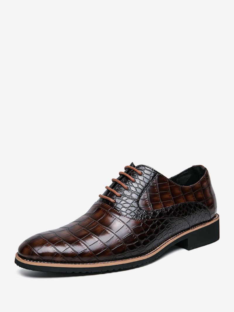 Chaussures Habillées Pour Hommes Qualité Bout Rond À Lacets Cuir Pu