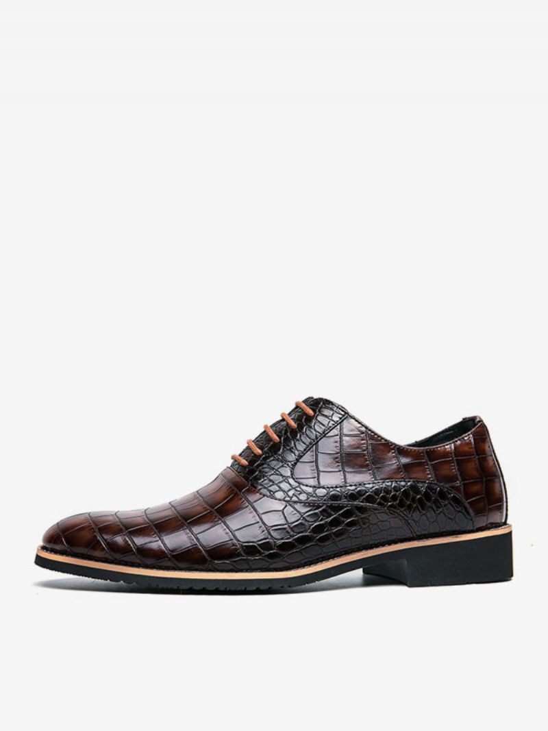 Chaussures Habillées Pour Hommes Qualité Bout Rond À Lacets Cuir Pu - Marron Café