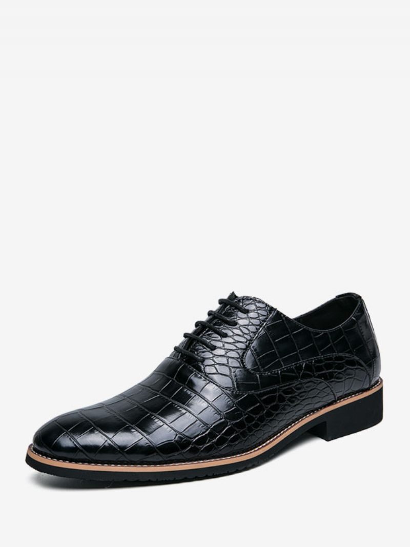 Chaussures Habillées Pour Hommes Qualité Bout Rond À Lacets Cuir Pu - Noir