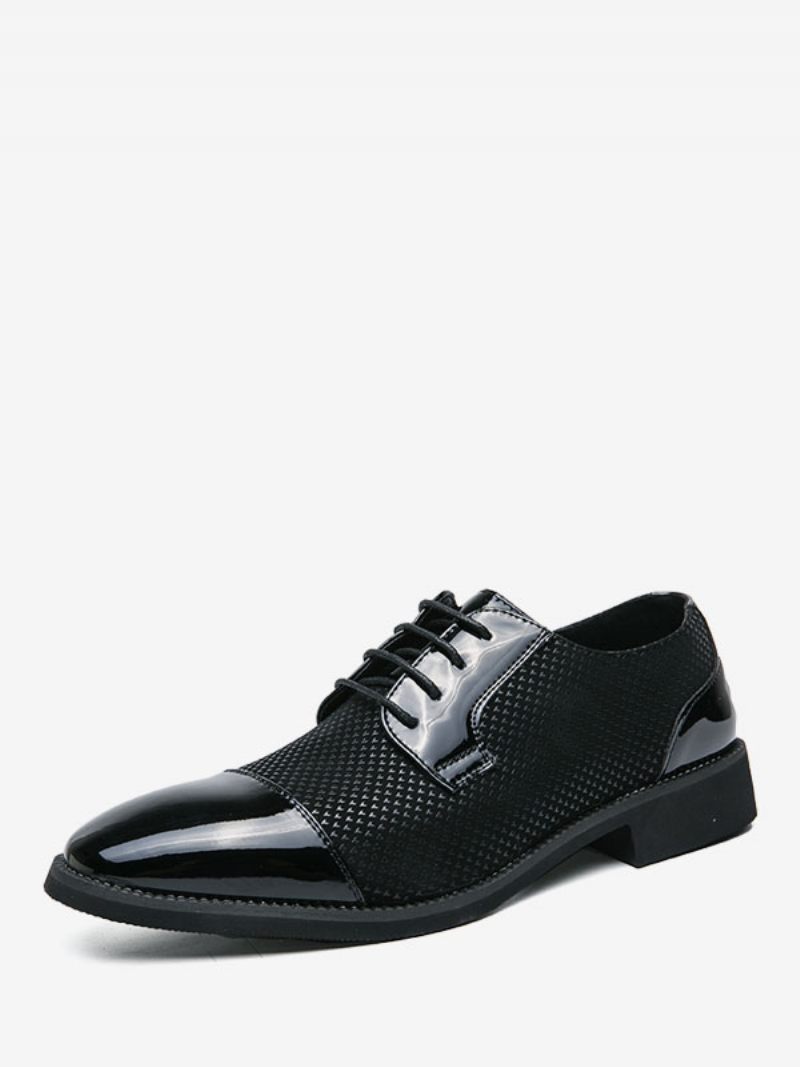 Chaussures Habillées Pour Hommes Qualité Bout Rond À Lacets Cuir Pu - Noir