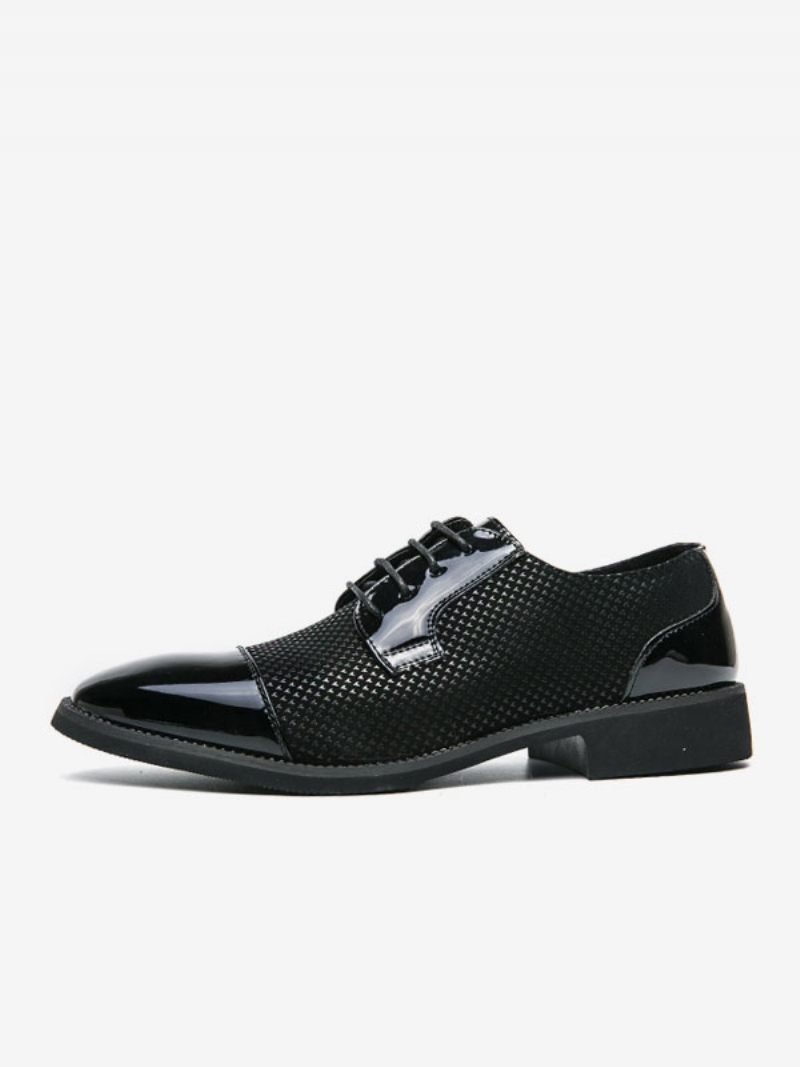 Chaussures Habillées Pour Hommes Qualité Bout Rond À Lacets Cuir Pu - Noir