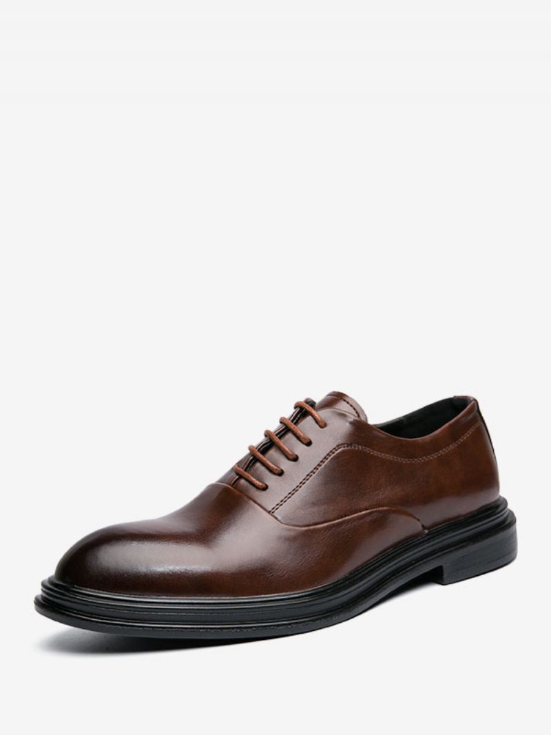 Chaussures Habillées Pour Hommes Qualité Bout Rond À Lacets Cuir Pu - Marron Café