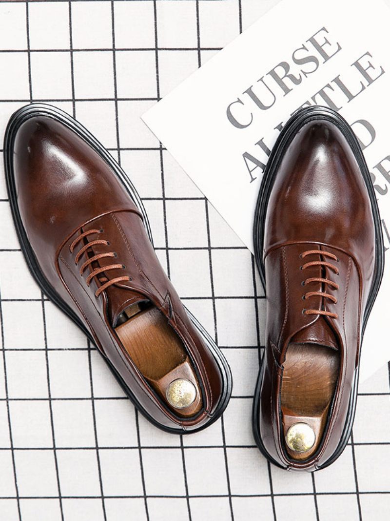 Chaussures Habillées Pour Hommes Qualité Bout Rond À Lacets Cuir Pu - Marron Café