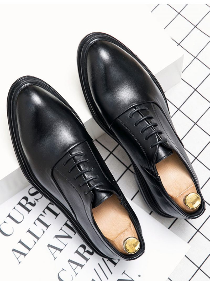 Chaussures Habillées Pour Hommes Qualité Bout Rond À Lacets Cuir Pu - Noir