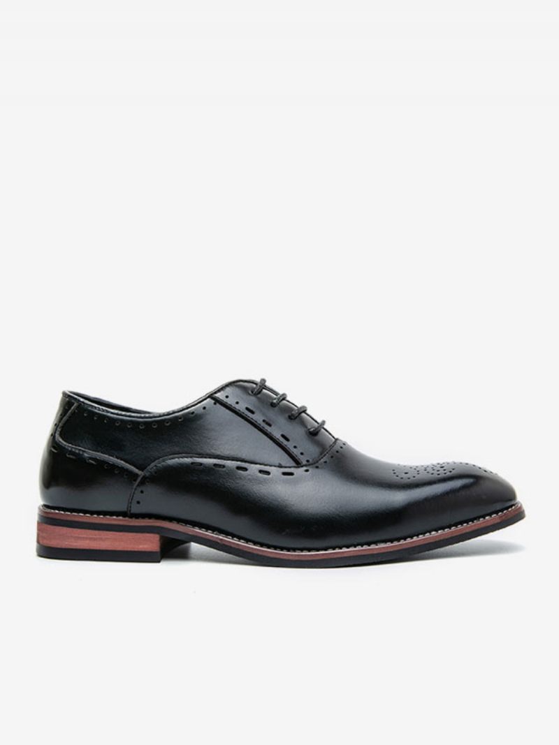 Chaussures Habillées Pour Hommes Qualité Bout Rond À Lacets Cuir Pu - Noir