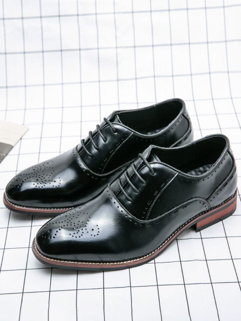 Chaussures Habillées Pour Hommes Qualité Bout Rond À Lacets Cuir Pu - Noir