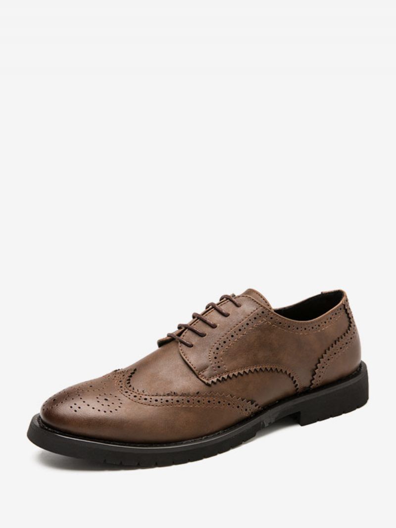 Chaussures Habillées Pour Hommes Qualité Bout Rond À Lacets Cuir Pu