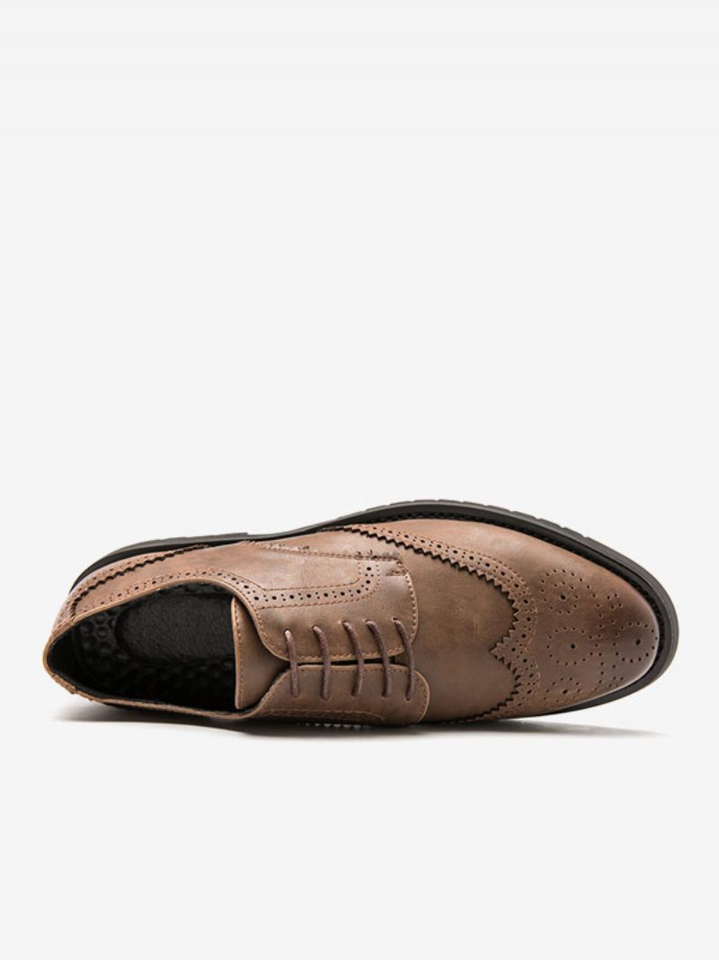 Chaussures Habillées Pour Hommes Qualité Bout Rond À Lacets Cuir Pu - Marron Café