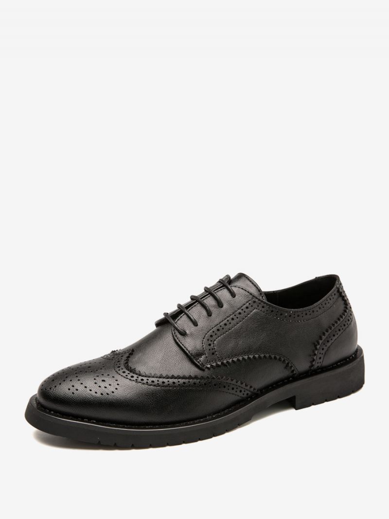 Chaussures Habillées Pour Hommes Qualité Bout Rond À Lacets Cuir Pu - Noir