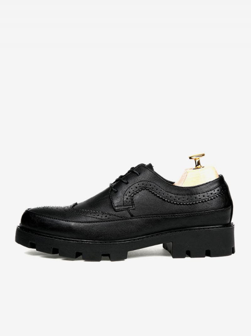 Chaussures Habillées Pour Hommes Qualité Bout Rond Sangle Réglable Cuir Pu - Noir