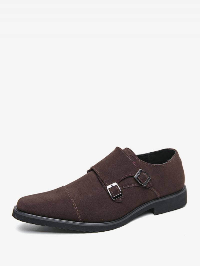 Chaussures Habillées Pour Hommes Qualité Bout Rond Slip-on Cuir Pu Soirée Bal - Marron Café