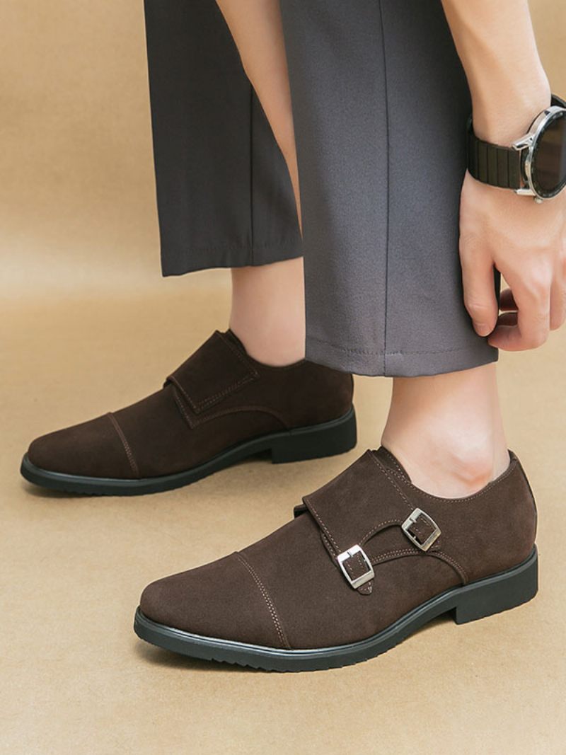 Chaussures Habillées Pour Hommes Qualité Bout Rond Slip-on Cuir Pu Soirée Bal - Marron Café