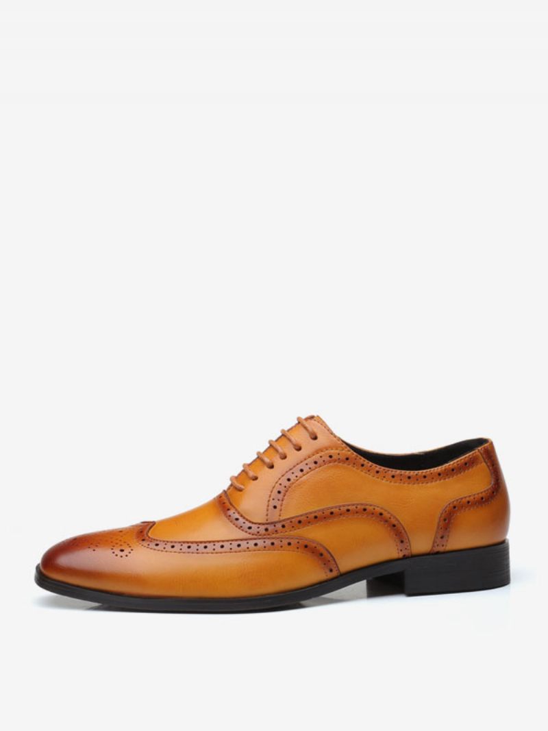 Chaussures Oxford Pour Hommes Marié À Lacets Et Bout Pointu Qualité - Jaune