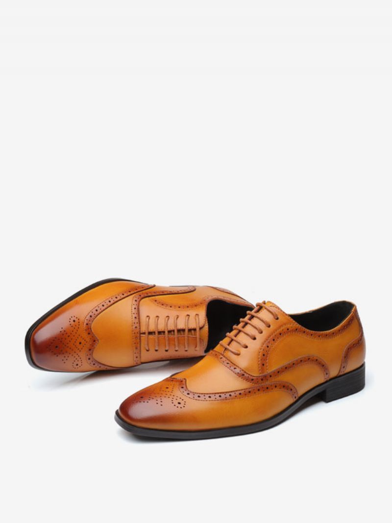 Chaussures Oxford Pour Hommes Marié À Lacets Et Bout Pointu Qualité - Jaune