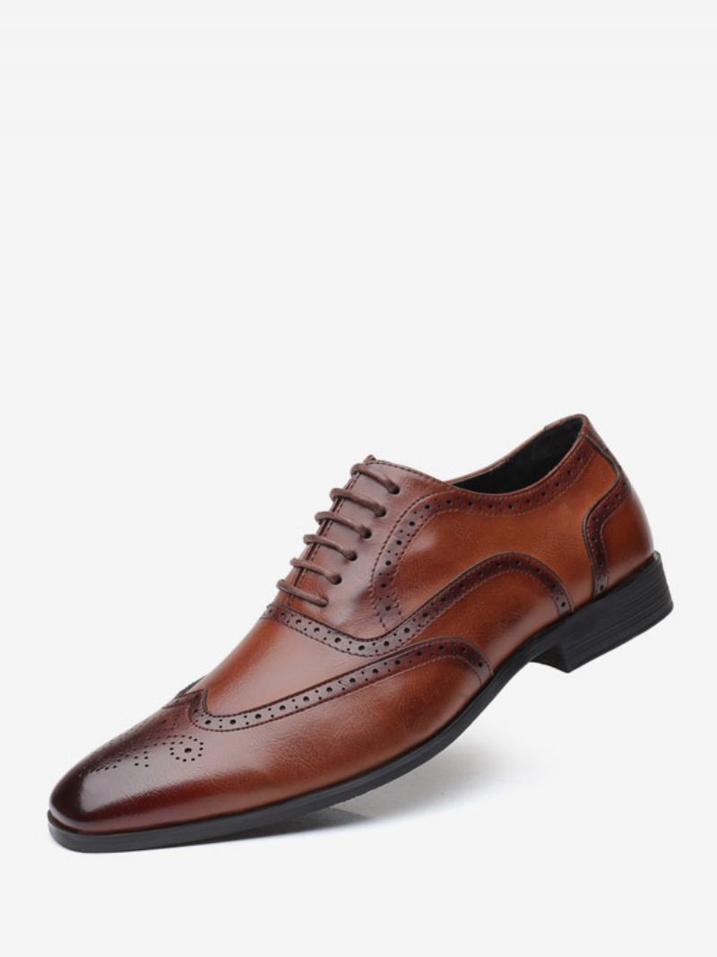 Chaussures Oxford Pour Hommes Marié À Lacets Et Bout Pointu Qualité - Marron Café