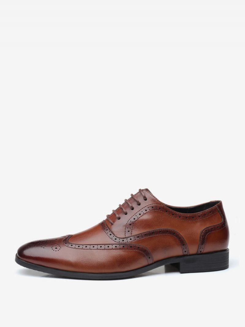 Chaussures Oxford Pour Hommes Marié À Lacets Et Bout Pointu Qualité - Marron Café